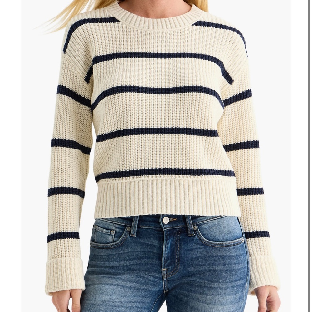 Lucky Brand Cream and Black Striped Sweater